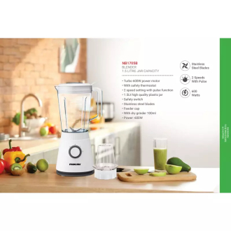 Nikai Blender 1.5l with Dry Grinder 600w NB1705B Jar With Feeder Cap Stainless Steel Blades 2 Speeds With Pulse