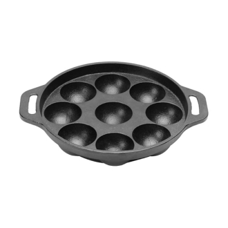 Pigeon Kitumbua Nonstick Paniyarakkal 9 Round  - 4 Mm Thickness Sturdy Cool Touch Handle Metal Spoon Friendly Sap 16273