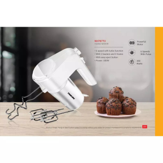 Nikai Hand Mixer 6 Speeds With Turbo Function 300W NH787T2 2 Beaters For Eggs And Cream And 2 Hooks For Mixing Dough With Easy Eject Button