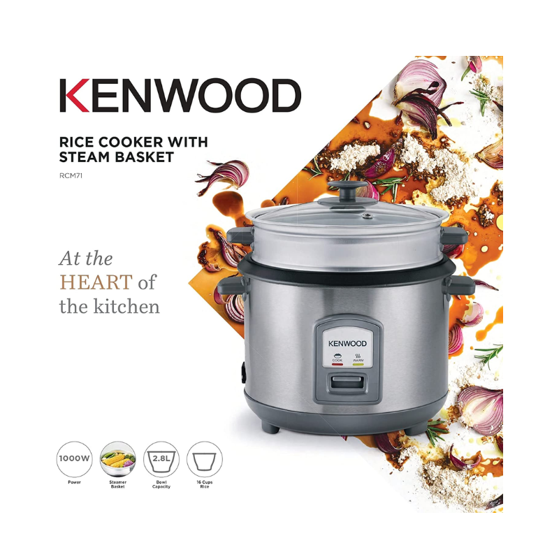 Kenwood Rice Cooker 2.8L Keep Warm Function Teflon Coated Pot 1000W Rcm71.000Ss - Glass Lid Non Stick Stainless Steel Removable Cooking With Steam Basket Pot Indicator Lights 9 Kenwood Rice Cooker 2.8L Keep Warm Function Teflon Coated Pot 1000W Rcm71.000Ss - Glass Lid Non Stick Stainless Steel Removable Cooking With Steam Basket Pot Indicator Lights
