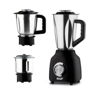 RAF Blender 1.5L Steel Jar, 1L Grinder, 0.8L Grinder, 350W, 3in1, 6 Blades, Strong Power, Fast Start, 2 Speed + Pulse Function R.2843