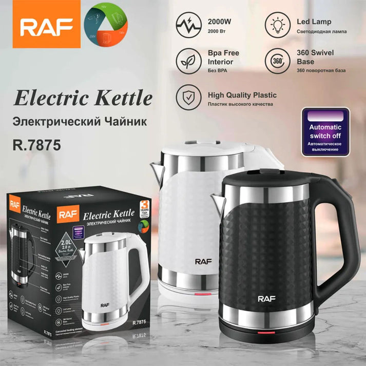 Raf Kettle 2L 2000W Stainless Steel, Bpa Free Interior, 360 Swivel Base, Led Indicator Light R.7875