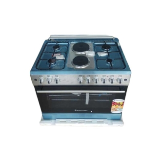 Westpoint Freestanding Cooker, 60X60cm, 4 Gas, 2 Electric Plates, Electric Oven with Grill Glass Lid. Auto Ignition, Inox WCER9642E8X