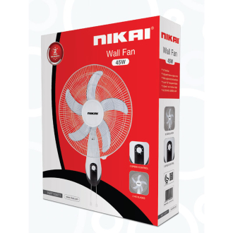 Nikai Wall Fan 16 Inch 5 Blades 3 Speeds 45W NWF1635T1 T Class Copper Motor 120 Grill 5 As Knife Blades