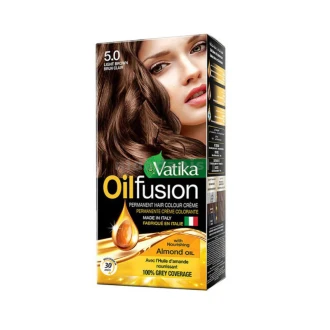 Vatika Oil Fusion Color Kit Nourishing Almond Oil, 100% Grey Coverage, Rich Colour Light Brown 5.0 - Set of 3 Pcs