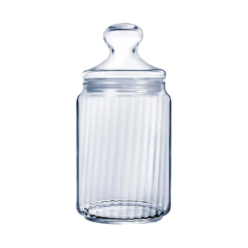 Luminarc Striped Glass Jar 1L With Lid, Transparent V9605 1 Luminarc Striped Glass Jar 1L With Lid, Transparent V9605