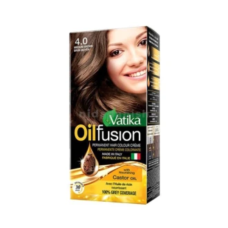 Vatika Oil Fusion Color Kit With Nourishing Castor Oil, 100% Grey Coverage, Rich Colour, Medium Brown 4.0 - Set of 3 Pcs