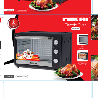 Nikai Oven Electric 50L With Rosting Function 1800W NT50RZ 120 Mins Timer Single Glass Panel Stainless Steel Heating Elements Inner Light