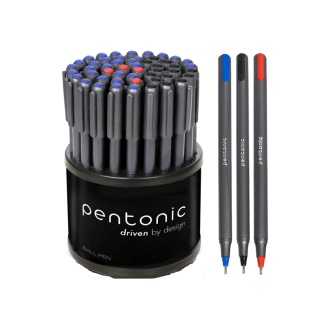 Pentonic Ballpen Assorted Dispenser, Low Viscosity Ink Allows The Rolling Ball to Glide Across All Kinds of Paper Surfaces Without Smearing, Sleek Charcoal Gray Finish 50pcs PBPA50S