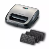 Kenwood Sandwich Toaster 2 Slice 3 in 1 Waffle Grill and Sandwich 750w Smm02.000si - Nonstick Grill Plates Cool Touch Handle Detachable Plates Light Indicator
