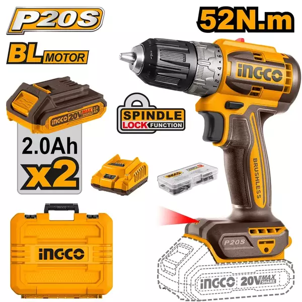 Ingco Lithium-Ion Cordless Brushless Drill 20V Cdli20453 1 Ingco Lithium-Ion Cordless Brushless Drill 20V Cdli20453