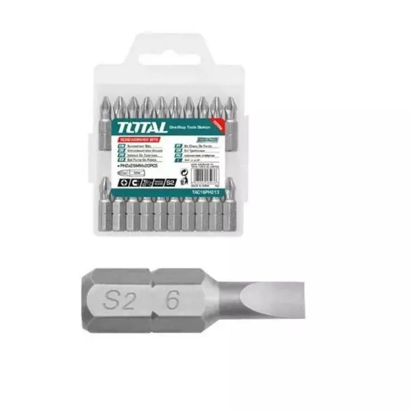 Total Screw Driver Bit Set Sl6.0 X 1.0 / 25Mm, Magnetic, Nickel Plated 20Pcs Set Tac16Sl413 1 Total Screw Driver Bit Set Sl6.0 X 1.0 / 25Mm, Magnetic, Nickel Plated 20Pcs Set Tac16Sl413
