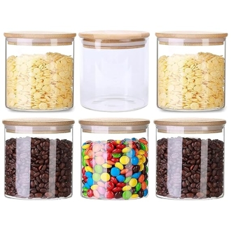 Generic Glass Jar Round with Wooden Lid 10x15cm – Elegant Storage Container for Kitchen & Home R1015(1-28)