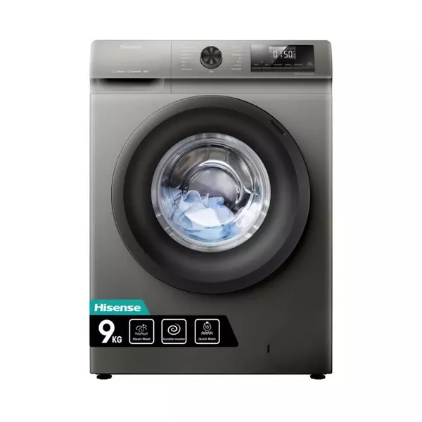 Hisense Washing Machine 9Kg Front Loading, Steam Wash, Durable Inverter, Quick Wash, Delay End, Drum Clean, Self Diagnosis Silver Wfqp9012Vmt 1 Hisense Washing Machine 9Kg Front Loading, Steam Wash, Durable Inverter, Quick Wash, Delay End, Drum Clean, Self Diagnosis Silver Wfqp9012Vmt