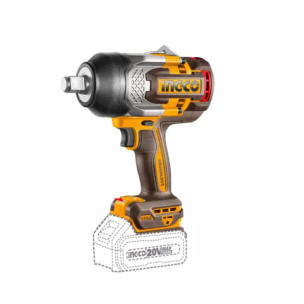 Ingco Cordless Impact Wrench 20V With Brushless Motor, Integrated Led Work Light, Sockets, Battery &Amp; Charger Ciwli20135 1 Ingco Cordless Impact Wrench 20V With Brushless Motor, Integrated Led Work Light, Sockets, Battery &Amp; Charger Ciwli20135