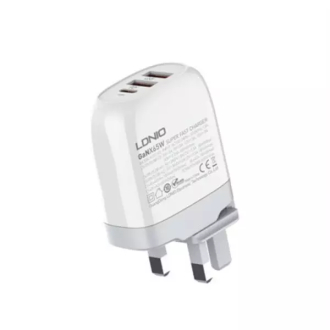 LDNIO Super Fast Charging 65W With 3 Port 1PD+2QC3.0, Replaceable Plug Charger With Type-C-Lightning Cable, A3511Q