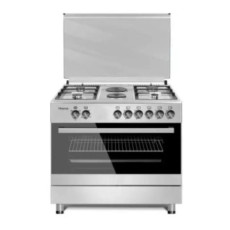 Hisense Cooker Free Standing 90x60cm 4 Gas Burners, 2 Electric Burner, Electric Oven, Glass Lid, Silver HF942GEES