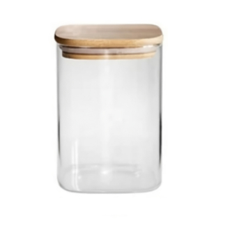 Generic Glass Jar Square with Wooden Lid 10x15cm – Elegant Storage Container for Kitchen & Home S1015(1-29)