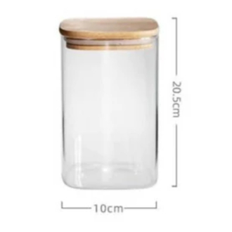 Generic Glass Jar Square with Wooden Lid 10x20cm – Elegant Storage Container for Kitchen & Home S1020(1-34)