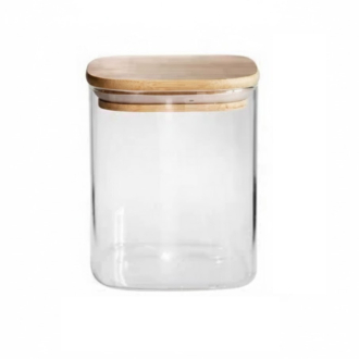 Generic Glass Jar Square with Wooden Lid 10x12cm – Elegant Storage Container for Kitchen & Home S1012(1-40)