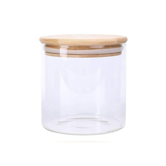 Generic Glass Jar Round with Wooden Lid 10x15cm – Elegant Storage Container for Kitchen & Home R1015(1-28)