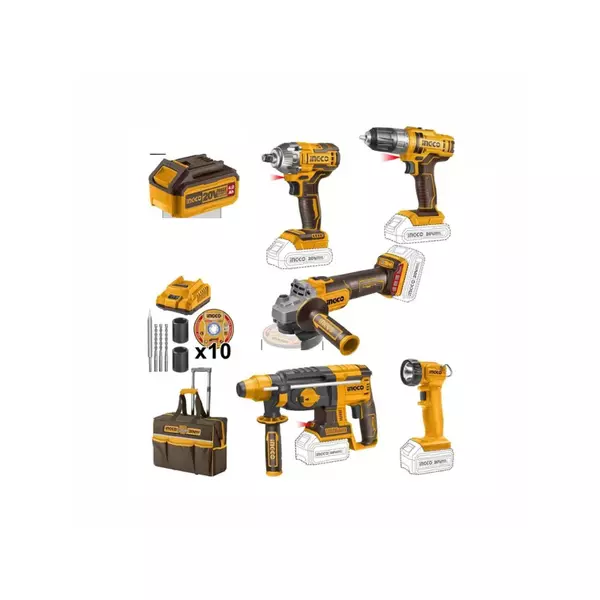 Ingco 5Pcs Cordless Industrial Combo Kit Lithium-Ion 20V Ckli2019 1 Ingco 5Pcs Cordless Industrial Combo Kit Lithium-Ion 20V Ckli2019