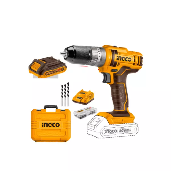 Ingco Impact Drill Machine Lithium-Ion 20V 45Nm With 47Pcs Accessories Cidli201452 1 Ingco Impact Drill Machine Lithium-Ion 20V 45Nm With 47Pcs Accessories Cidli201452