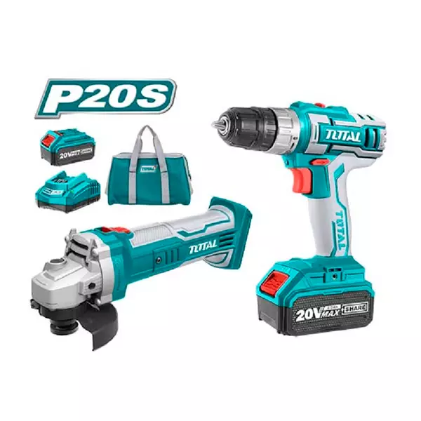 Total Drill Machine &Amp; Angle Grinder Cordless Li-Ion 2Pc Combo Tckli2009