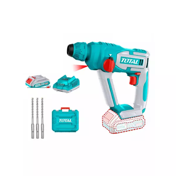 Total Cordless Rotary Hammer Drill 1.5J Lithium-Ion 20V With 3Pcs Drill Bits, 2.0Ah Battery, Fast Intelligent Charger Trhli201681 1 Total Cordless Rotary Hammer Drill 1.5J Lithium-Ion 20V With 3Pcs Drill Bits, 2.0Ah Battery, Fast Intelligent Charger Trhli201681