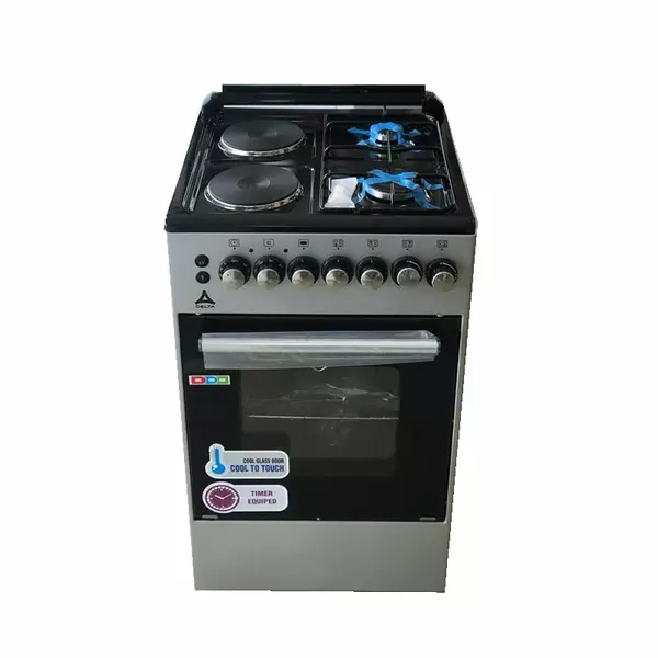 Delta Cooker 50X55Cm Electric Oven 2 Gas 2 Electric Silver With Black 1 Delta Cooker 50X55Cm Electric Oven 2 Gas 2 Electric Silver With Black