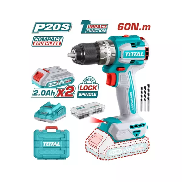 Total Compact Brushless Impact Drill, Cordless Lithium-Ion 20V Tidli20602 1 Total Compact Brushless Impact Drill, Cordless Lithium-Ion 20V Tidli20602