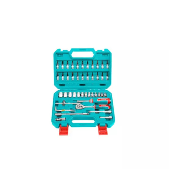 Total Socket Set 1/4" with Three Colour Soft Handle, Chromed Plated, Heat Treated THT141462 (Pack of 46pcs)