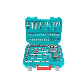 Total Socket Set 1/4" & 1/2" with Three Colour Soft Handle, Chromed Plated, Heat Treated THT421942 (Pack of 94pcs)